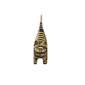 Cat gold art wooden figurine 6" tall black gold stripes